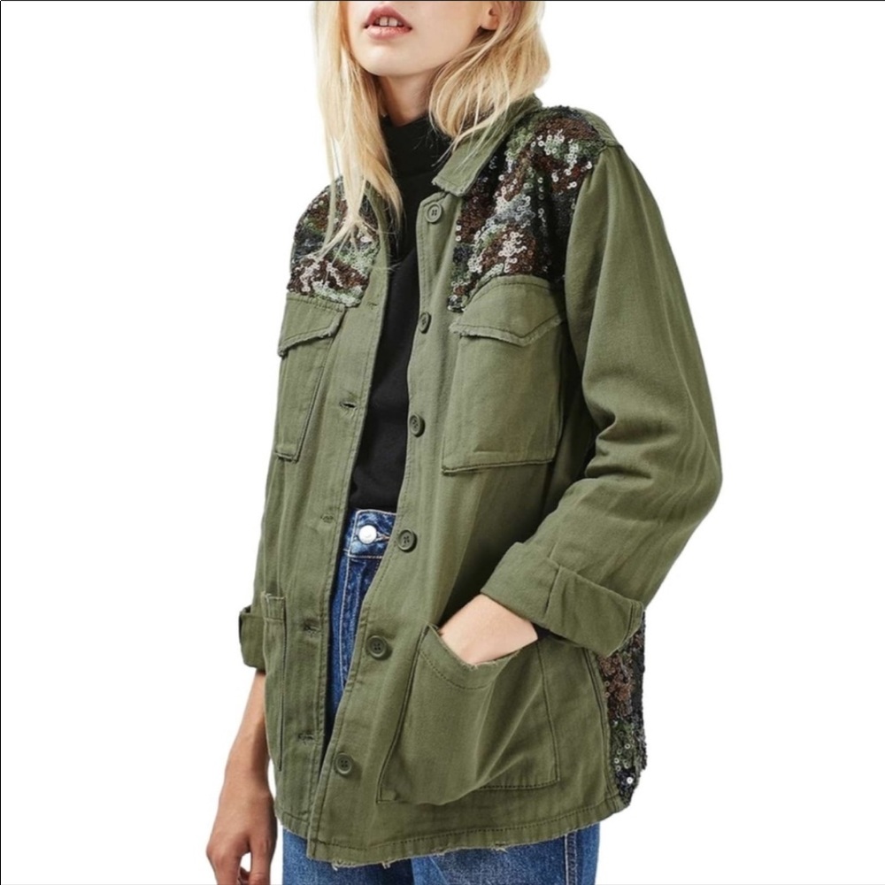 Topshop Sequin Camouflage Shirt Jacket